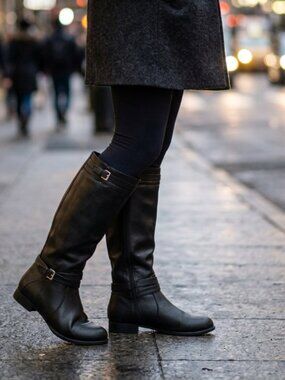 Comfortview The Janis Black Tall Leather Wide Calf Boots Size 9 1/2 W